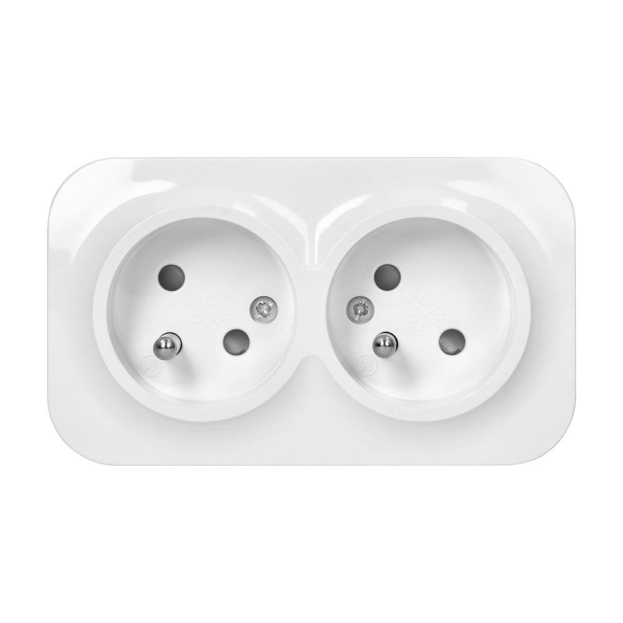 ToDo Double socket 2x2P+E, 16A/230VAC, IP20, White