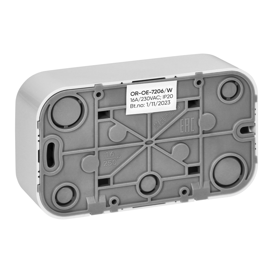 ToDo Double socket 2x2P+E, 16A/230VAC, IP20, White