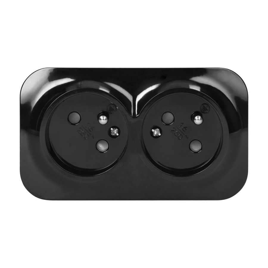 ToDo Double socket 2x2P+E, 16A/230VAC, IP20, Black