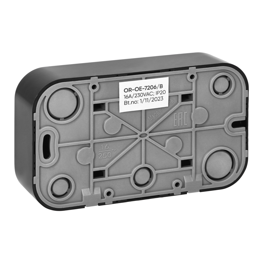 ToDo Double socket 2x2P+E, 16A/230VAC, IP20, Black