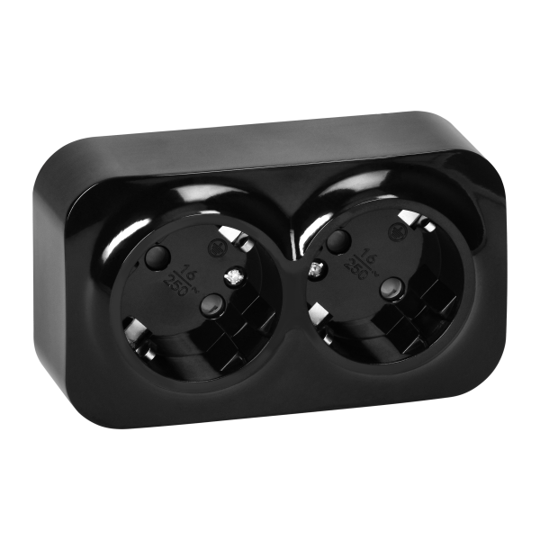 ToDo Double socket 2x2P+E, Schuko 16A/230VAC, IP20, Black, 10 pcs. ToDo Double socket 2x2P+E, Schuko 16A/230VAC, IP20, Black, 10 pcs.