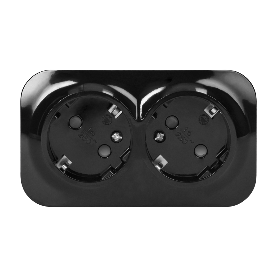 ToDo Double socket 2x2P+E, Schuko 16A/230VAC, IP20, Black, 10 pcs.