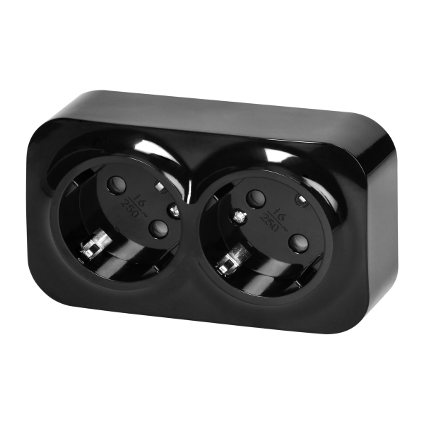 ToDo Double socket 2x2P+E, Schuko 16A/230VAC, IP20, Black, 10 pcs. ToDo Double socket 2x2P+E, Schuko 16A/230VAC, IP20, Black, 10 pcs.