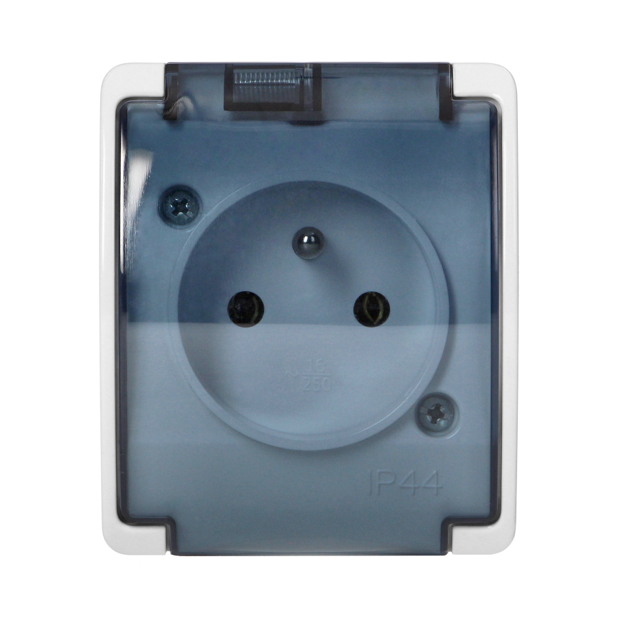Single socket 2P+E AQUATIC IP44 white+smoky cove