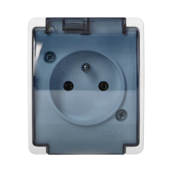 Single socket 2P+E AQUATIC IP44 white+smoky cove