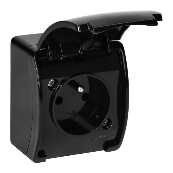 Single socket 2P+E AQUATIC IP44 black Single socket 2P+E AQUATIC IP44 black