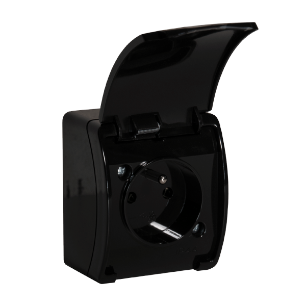 Gniazdo pojedyncze 2P+Z AQUATIC, IP44, czarne, 10 szt.