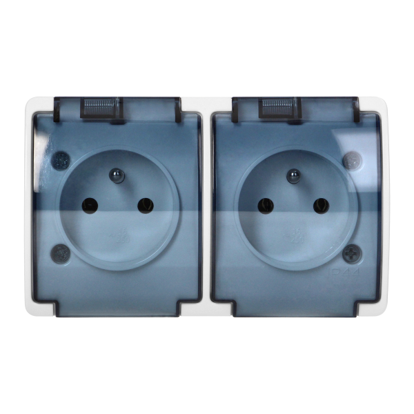 Double socket 2x2P+E AQUATIC IP44 white+smoky cover Double socket 2x2P+E AQUATIC IP44 white+smoky cover