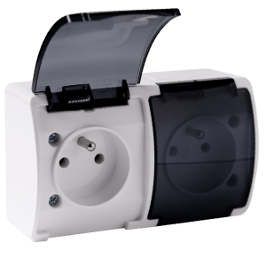 Double socket 2x2P+E AQUATIC IP44 white+smoky cover, 10 pcs