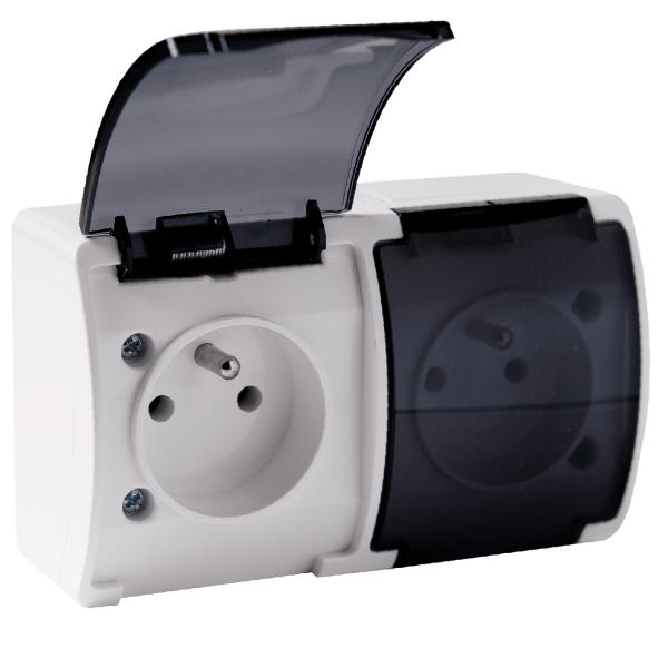 Double socket 2x2P+E AQUATIC IP44 white+smoky cover, 10 pcs Double socket 2x2P+E AQUATIC IP44 white+smoky cover, 10 pcs