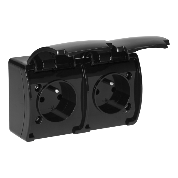 Gniazdo podwójne 2x2P+Z AQUATIC, IP44, czarne Gniazdo podwójne 2x2P+Z AQUATIC, IP44, czarne