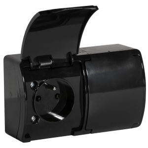 Double socket 2x2P+E AQUATIC IP44 black, 10 pcs