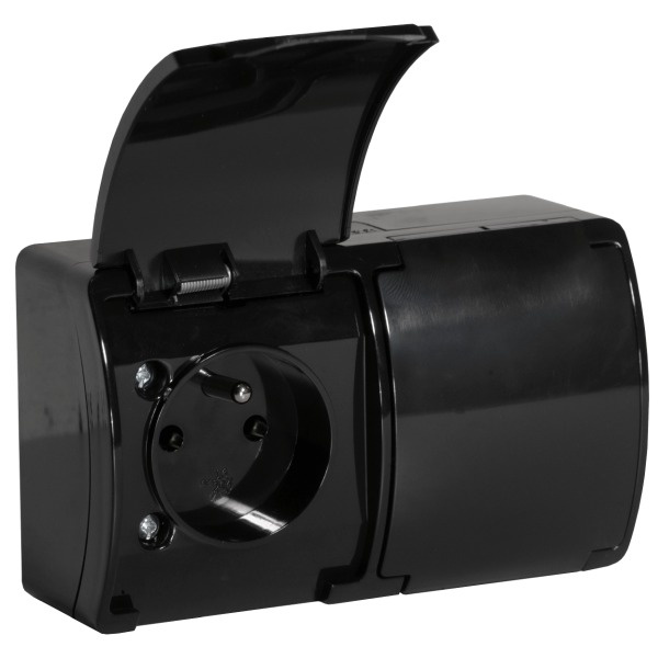 Double socket 2x2P+E AQUATIC IP44 black, 10 pcs Double socket 2x2P+E AQUATIC IP44 black, 10 pcs