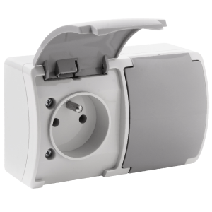 Double socket 2x2P+E AQUATIC IP44 grey-graphite, 10 pcs