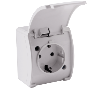 Single socket 2P+E Schuko AQUATIC IP44 white, 10 pcs.