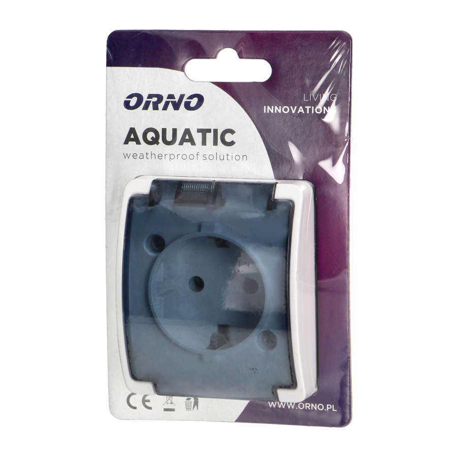 Single socket 2P+E Schuko AQUATIC IP44 white+smoky cover