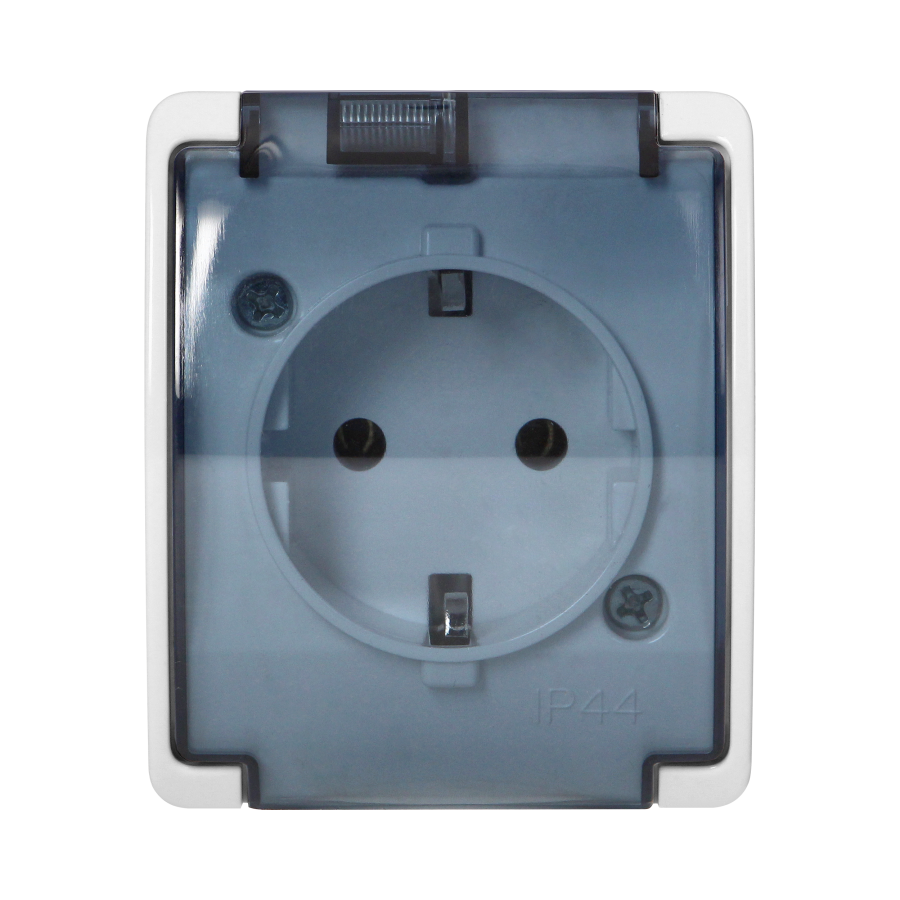 Single socket 2P+E Schuko AQUATIC IP44 white+smoky cover