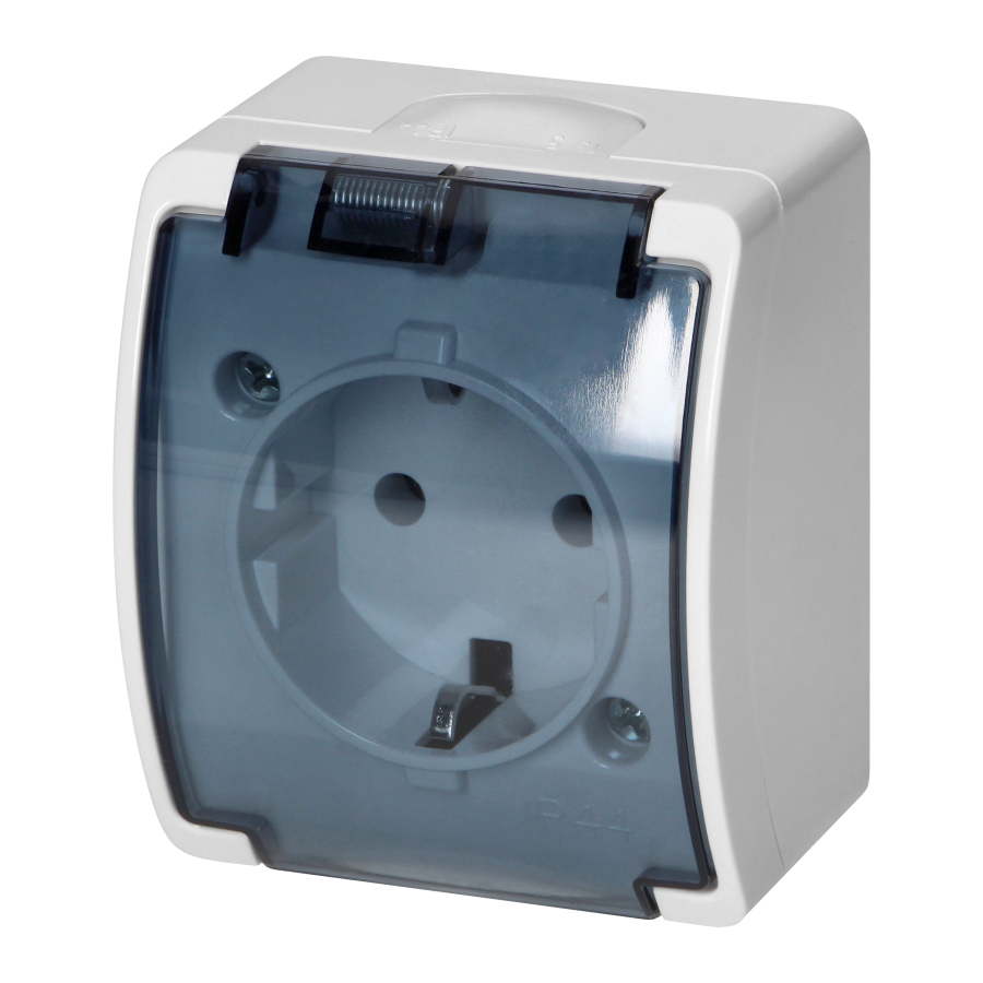 Single socket 2P+E Schuko AQUATIC IP44 white+smoky cover