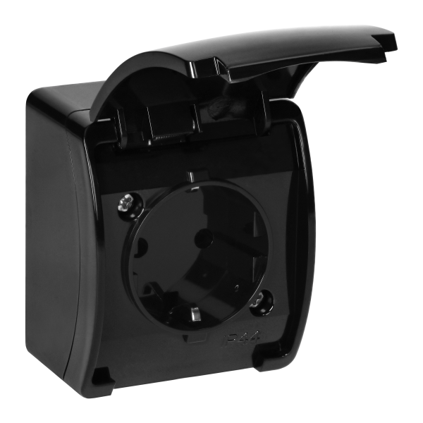 Single socket 2P+E Schuko AQUATIC IP44 black Single socket 2P+E Schuko AQUATIC IP44 black