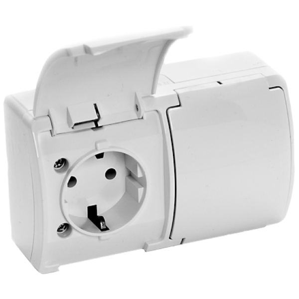 Double socket 2x2P+E Schuko AQUATIC IP44 white, 10 pcs. Double socket 2x2P+E Schuko AQUATIC IP44 white, 10 pcs.