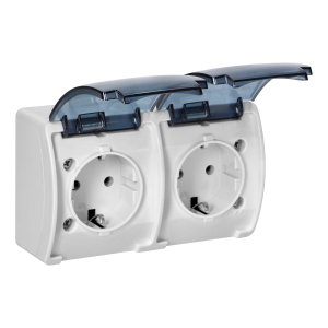Gniazdo podwójne 2x2P+Z Schuko AQUATIC, IP44, białe dymione