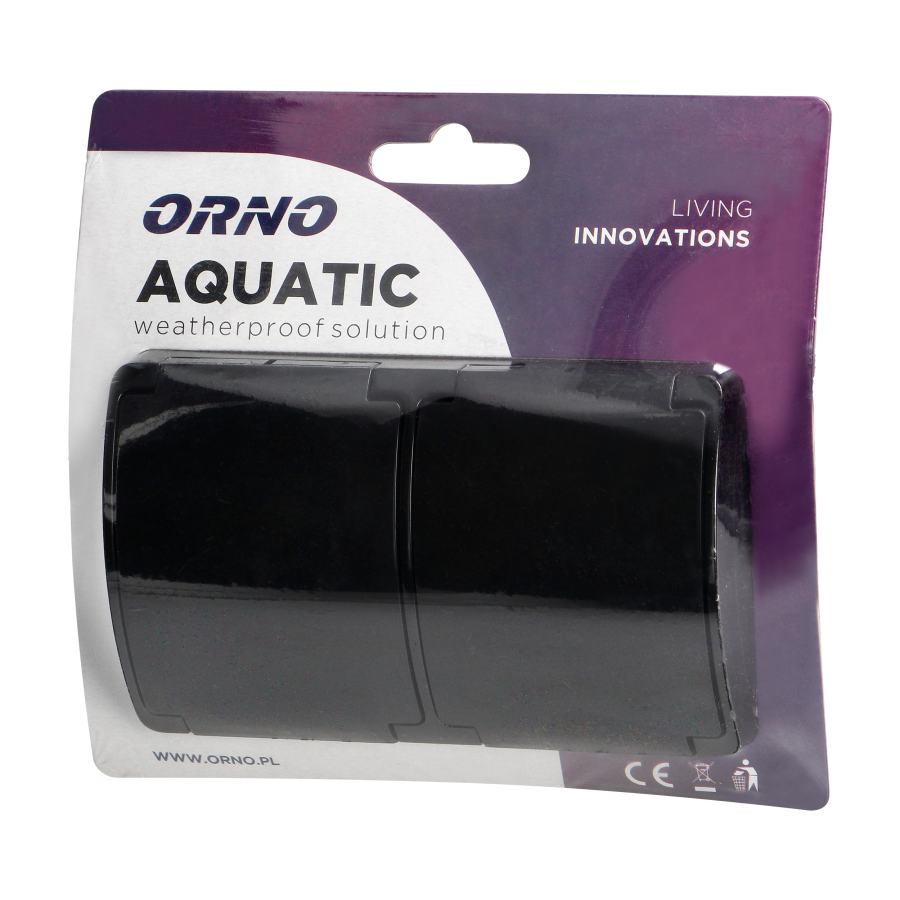 Gniazdo podwójne 2x2P+Z Schuko AQUATIC, IP44, czarne