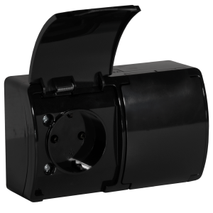 Double socket 2x2P+E Schuko AQUATIC IP44 black, 10 pcs