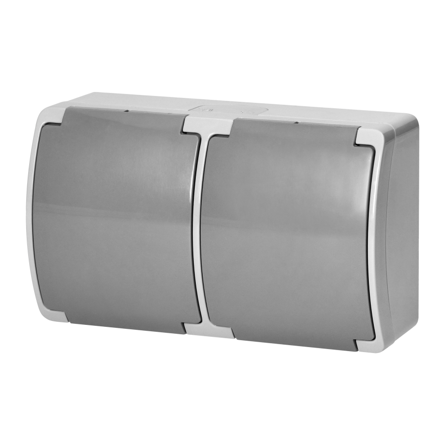 Double socket 2x2P+E Schuko AQUATIC IP44 grey