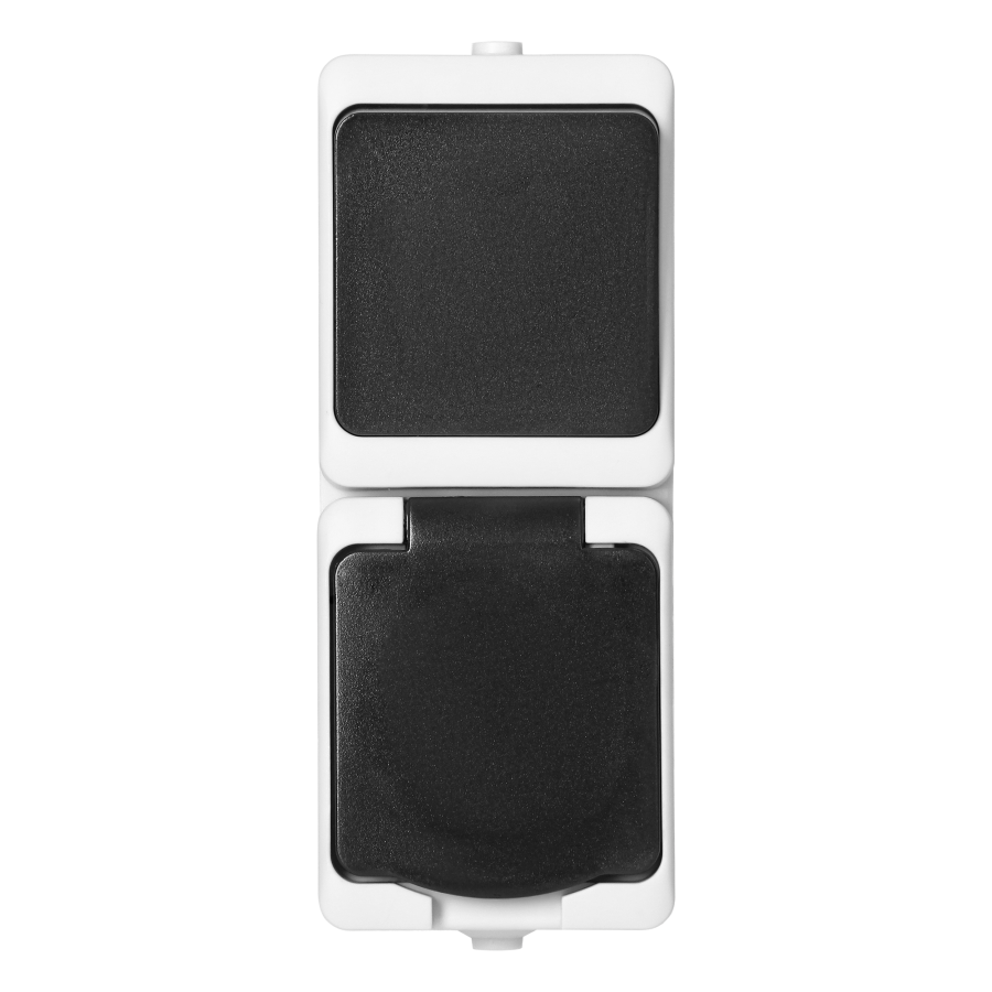 AQUATIC MINI IP54 Switch + Socket 2P+E, white/black