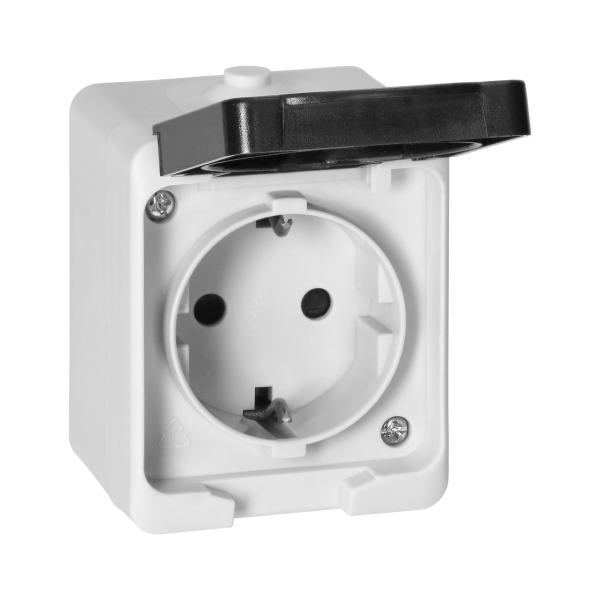AQUATIC MINI IP54 Single socket 2P+E (Schuko), white/black AQUATIC MINI IP54 Single socket 2P+E (Schuko), white/black