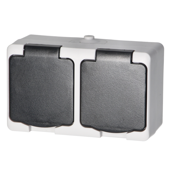 Gniazdo podwójne 2X2P+Z Schuko AQUATIC MINI IP 54 biało-czarne