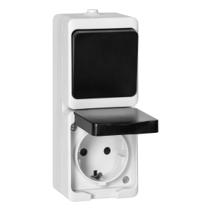 Łącznik jednobiegunowy + Gniazdo 2P+Z Schuko AQUATIC MINI IP 54 biało-czarne