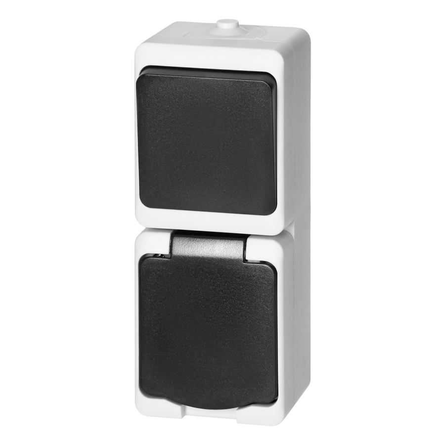 Łącznik jednobiegunowy + Gniazdo 2P+Z Schuko AQUATIC MINI IP 54 biało-czarne