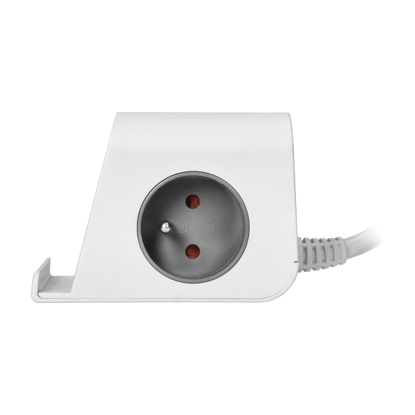 Desktop power strip with USB charger, screw clamp and 1.4 m cable, 2x2P+E, 4xUSB, white