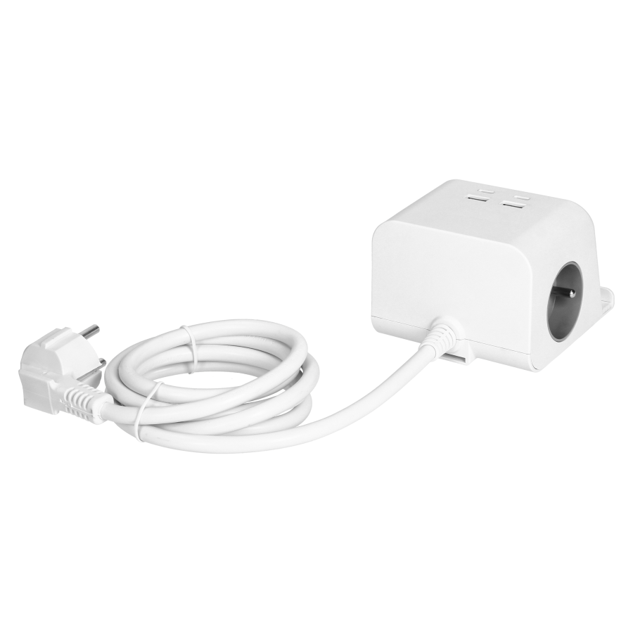 Listwa zasilająca nabiurkowa z ładowarką USB, śrubowym zaciskiem mocującym i przewodem 1,4m, 2x2P+Z, 4xUSB, biały