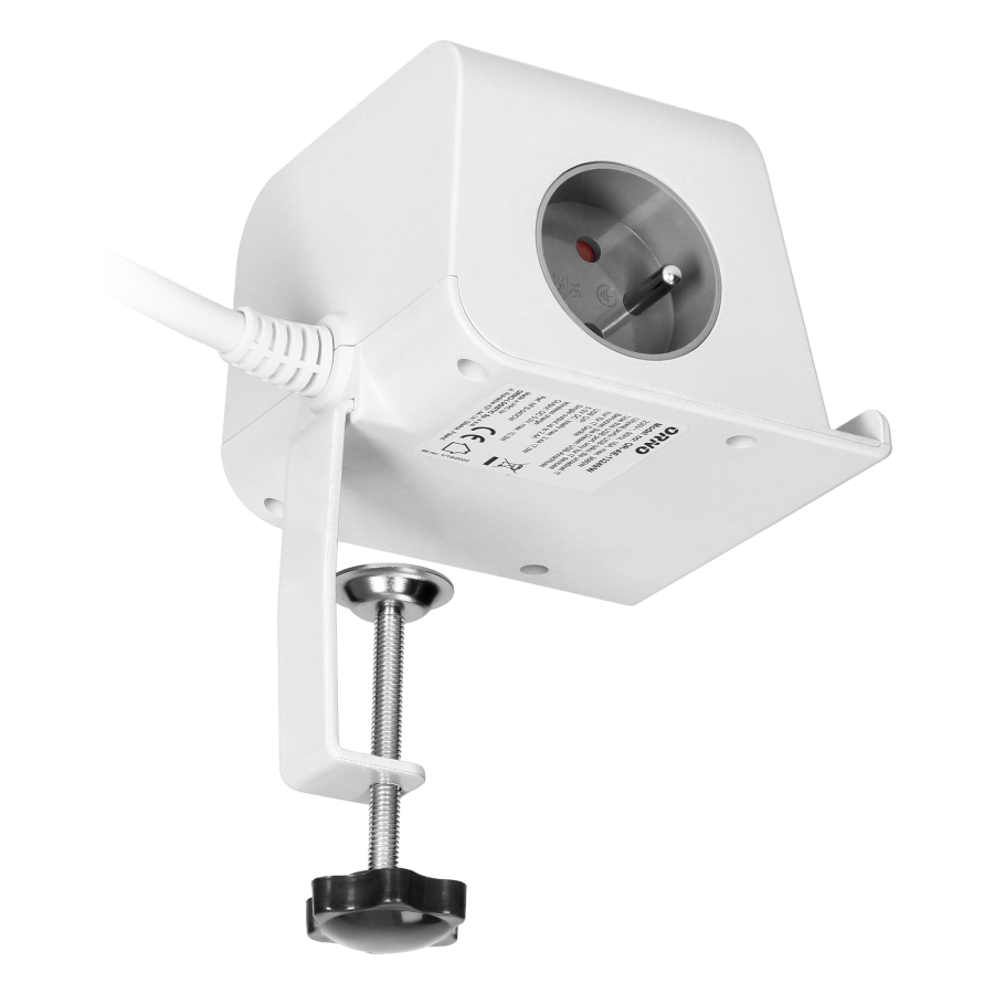 Listwa zasilająca nabiurkowa z ładowarką USB, śrubowym zaciskiem mocującym i przewodem 1,4m, 2x2P+Z, 4xUSB, biały