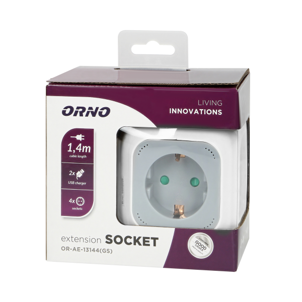 Extension sockets, 2 x USB, 4 x schuko sockets, 1.4 m cable