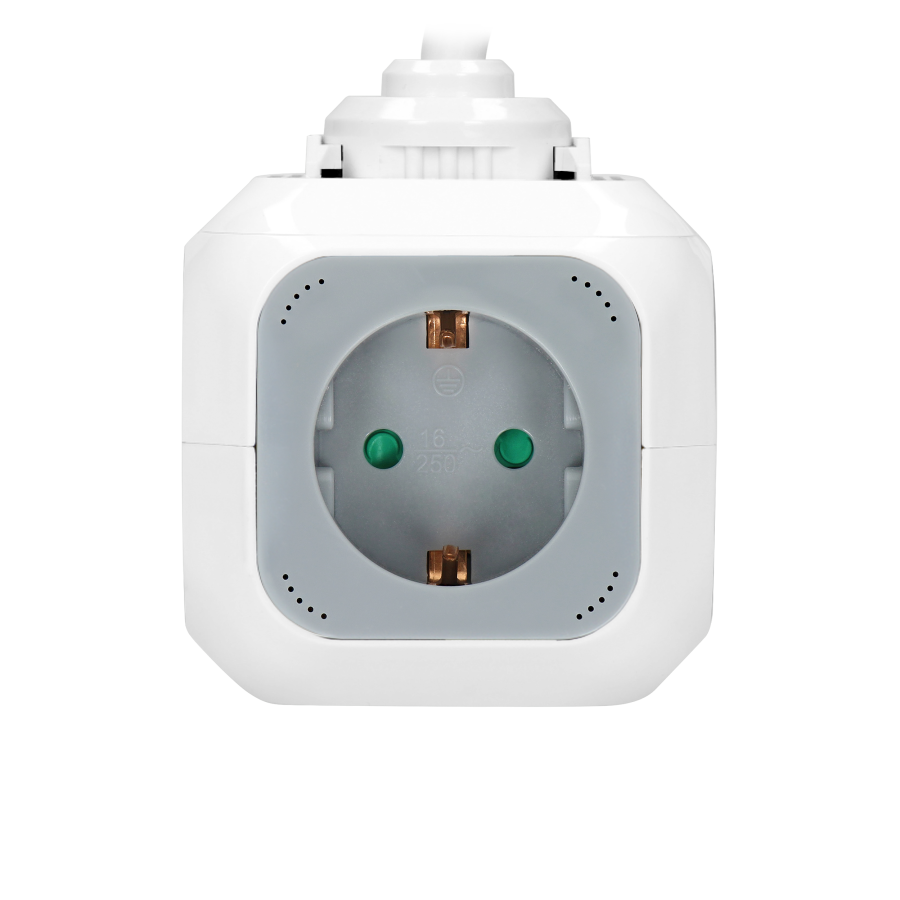 Przedłużacz 4 krotny 2P+Z (Schuko), ładowarka 2xUSB, 1,4m H05VV-F 3x1,5mm², szaro-biały