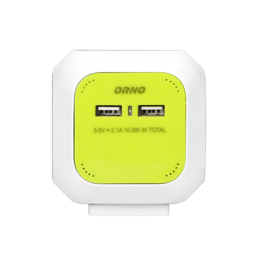 Przedłużacz 4-krotny(Schuko) z ładowarką 2xUSB 1,4m limonkowy