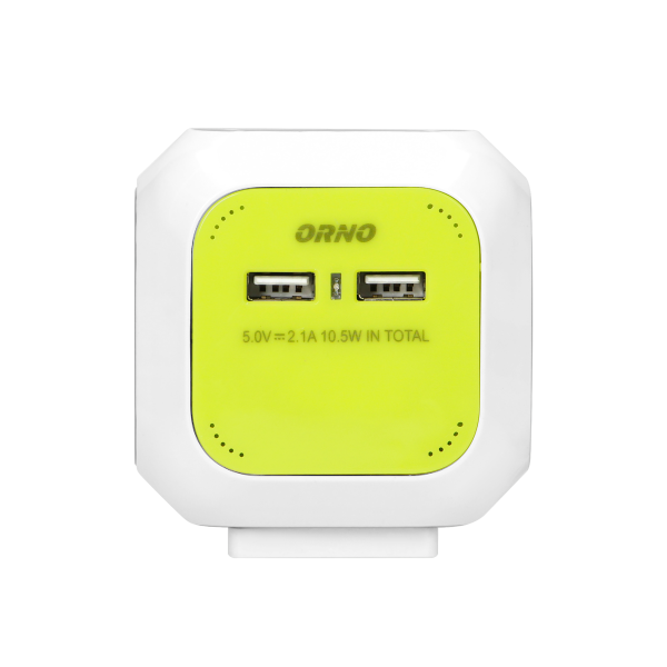 Przedłużacz 4-krotny(Schuko) z ładowarką 2xUSB 1,4m limonkowy