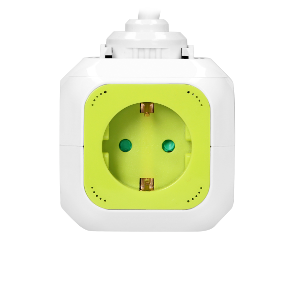 Extension sockets, 4 schuko sockets, 2 x USB, 1.4 m cable, lime