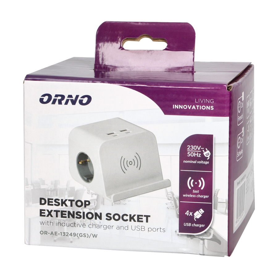 Listwa zasilająca nabiurkowa, ładowarką USB, śrubowym zaciskiem mocującym i przewodem 1,4m, 2x2P+Z (Schuko), 4xUSB, biały