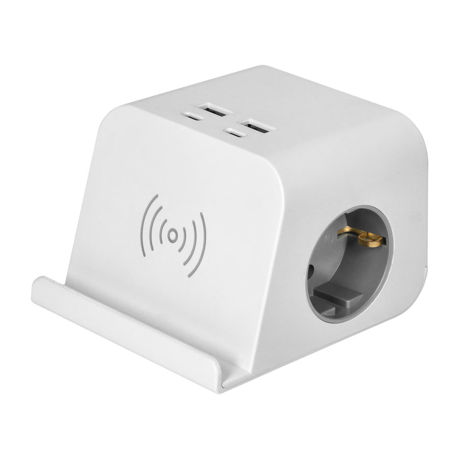 Listwa zasilająca nabiurkowa, ładowarką USB, śrubowym zaciskiem mocującym i przewodem 1,4m, 2x2P+Z (Schuko), 4xUSB, biały