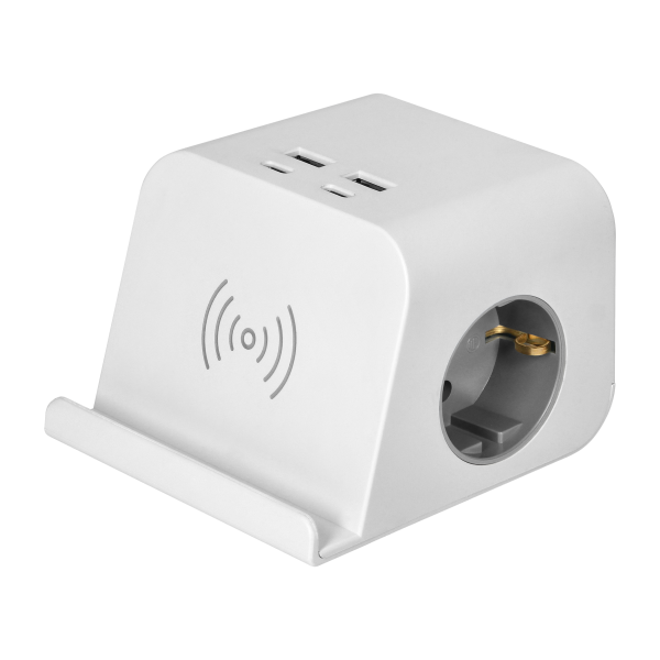 Listwa zasilająca nabiurkowa, ładowarką USB, śrubowym zaciskiem mocującym i przewodem 1,4m, 2x2P+Z (Schuko), 4xUSB, biały