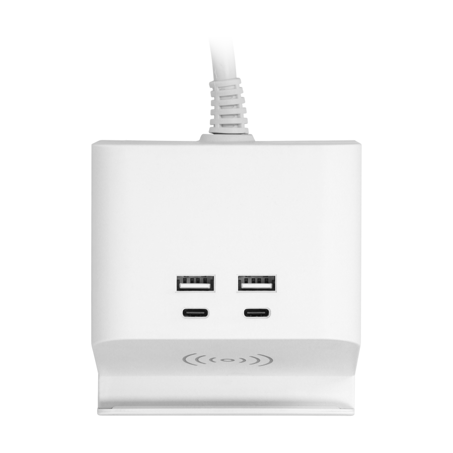 Listwa zasilająca nabiurkowa, ładowarką USB, śrubowym zaciskiem mocującym i przewodem 1,4m, 2x2P+Z (Schuko), 4xUSB, biały