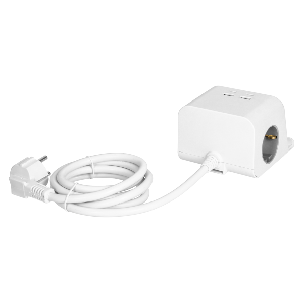 Listwa zasilająca nabiurkowa, ładowarką USB, śrubowym zaciskiem mocującym i przewodem 1,4m, 2x2P+Z (Schuko), 4xUSB, biały