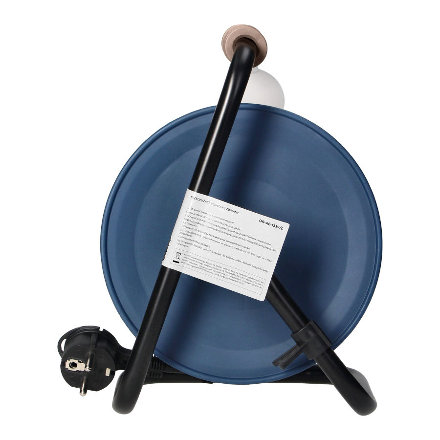 Cable reel with 4 sockets 2P+E, metal stand, cable: PVC H05VV-F 3x1mm², 15m, grey