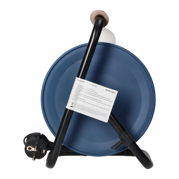 Cable reel with 4 sockets 2P+E, metal stand, cable: PVC H05VV-F 3x1mm², 15m, grey