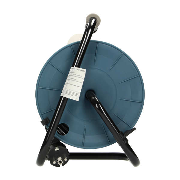 Cable reel with 4 sockets 2P+E, metal stand, cable: PVC 05VV-F 3x1mm², 15m, grey, Schuko