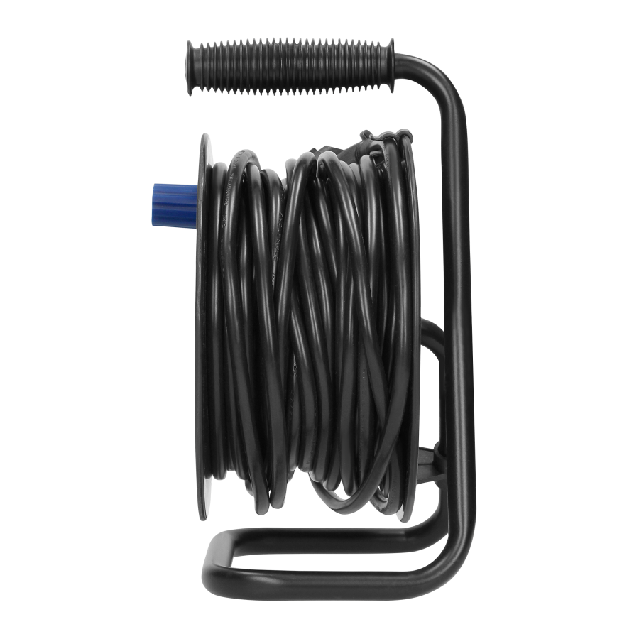 Przedłużacz bębnowy MINI, 4 gniazda 2P+Z (schuko), metalowy stojak, polwinit H05VV-F 3x1mm² - 15m